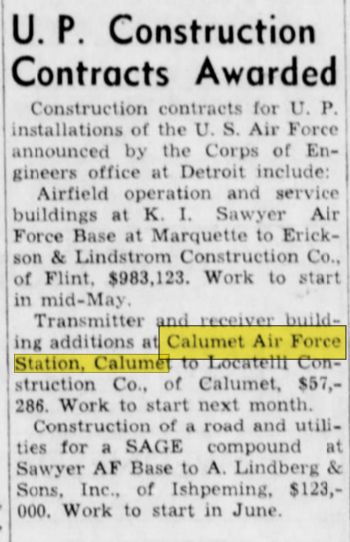 Calumet Air Force Station (Open Skies Project) - May 1958 Article